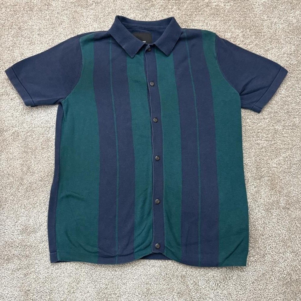 Vans Buttonwood Blue & Green Striped Button Up Shirt Small Casual Skate Style
